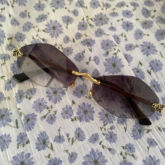 Cartier Gold Tone/Black Panther Rimless Sunglass - Picture 1 of 13